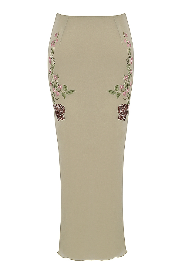 Lailah-Artichoke Floral Maxi Skirt