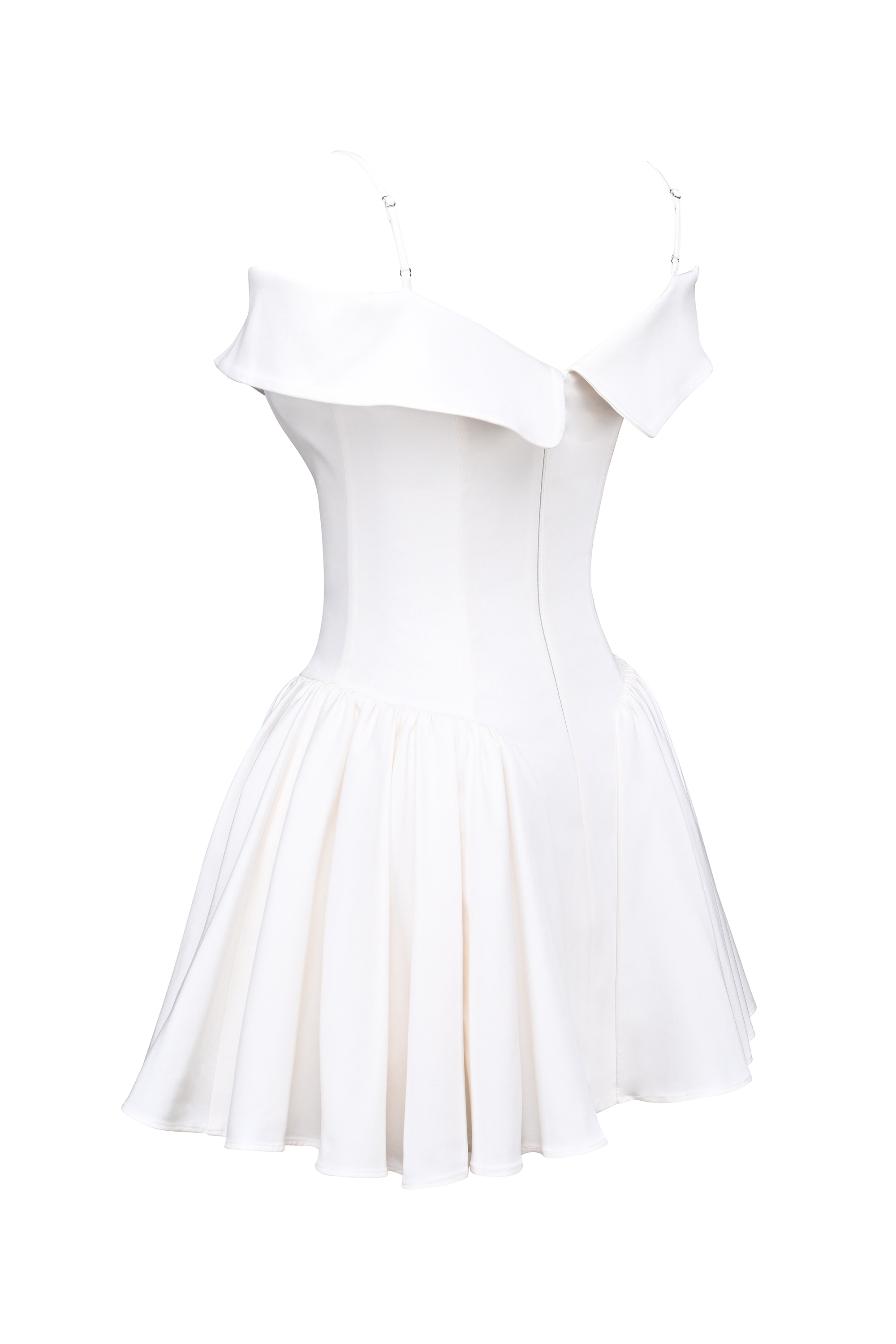 Elida-White Twill Off Shoulder Mini Dress