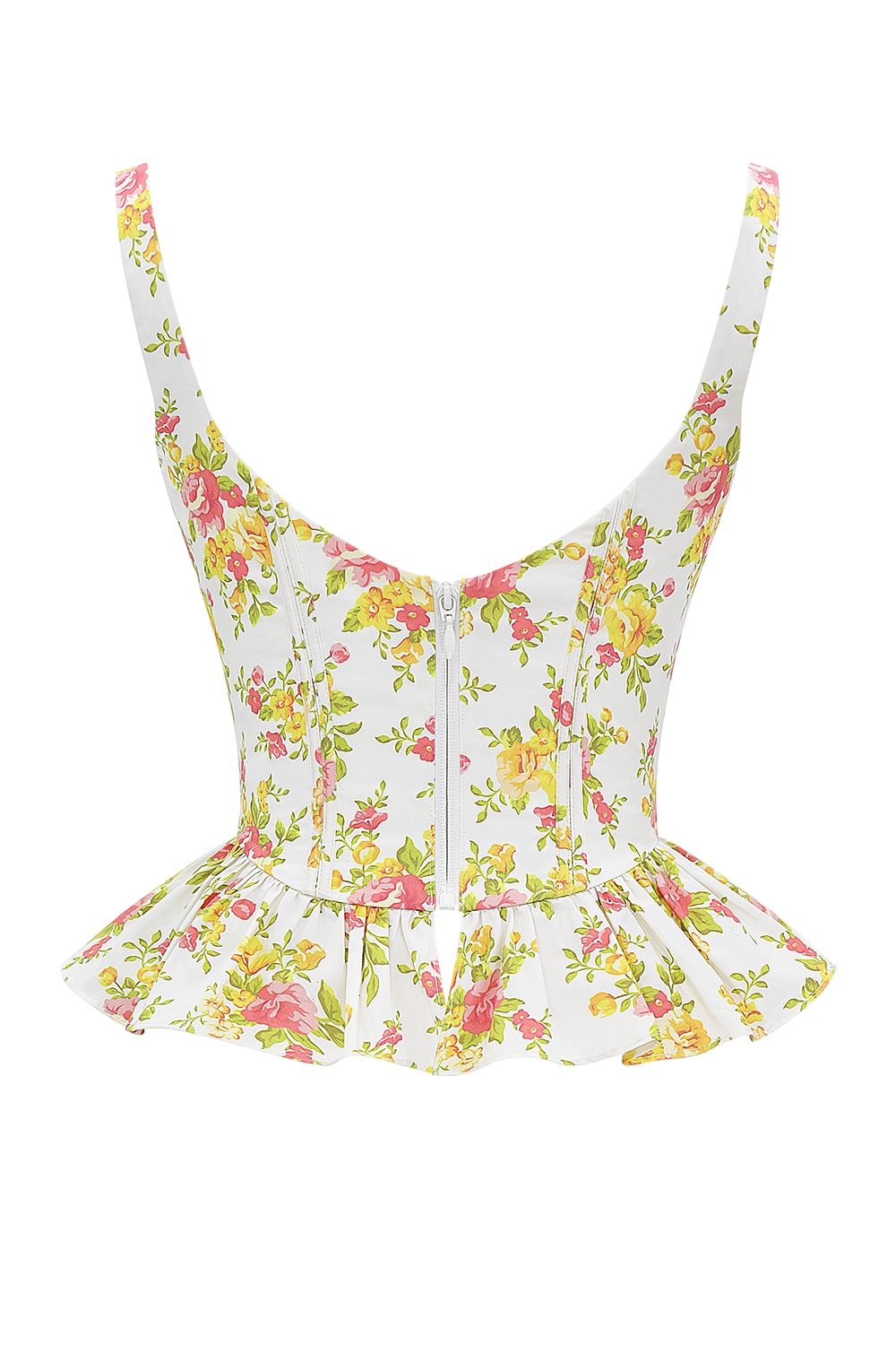 Gigou-Royal Rose Print Peplum Cotton Corset