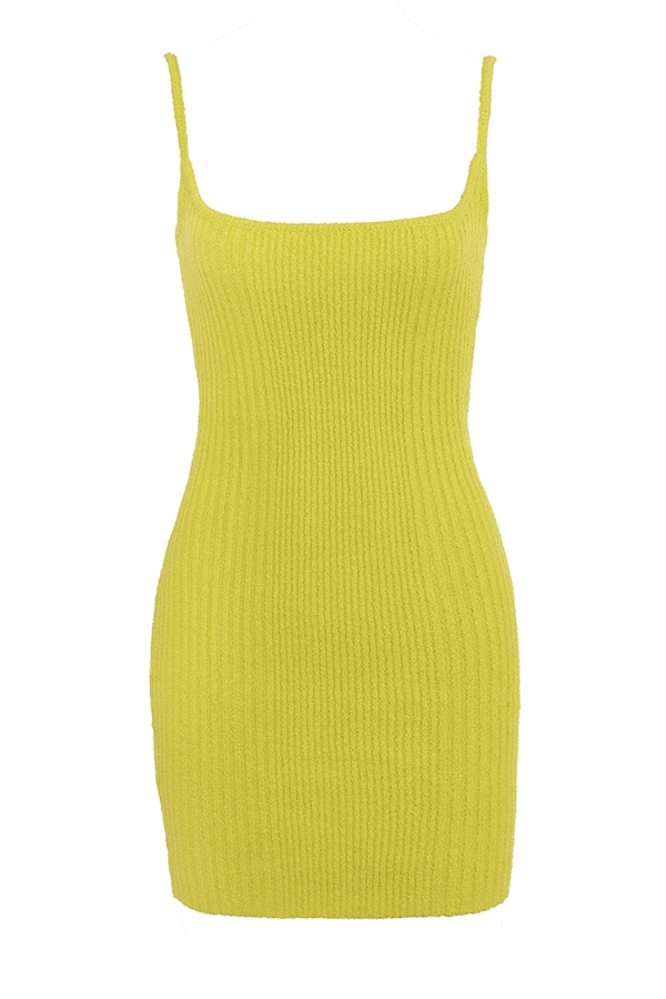 Neri-Acid Lime Textured Cotton Knit Mini Dress - SALE