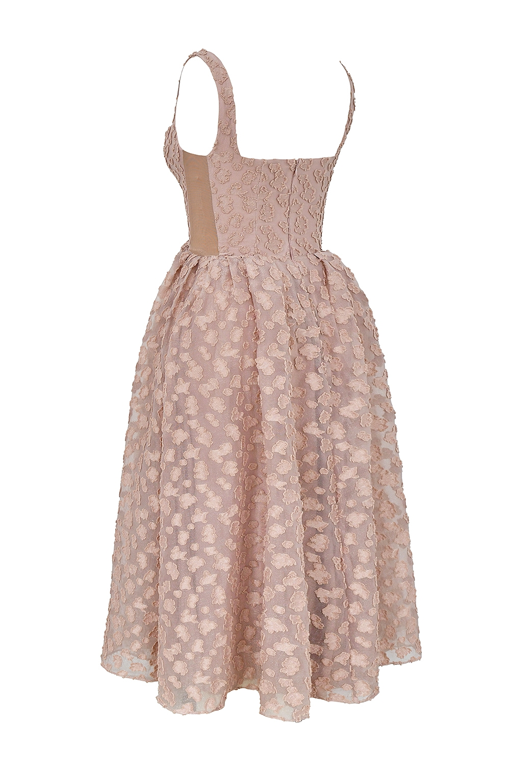 Lovely-French Rose Jacquard Sweetheart Neckline Midi Dress - SALE