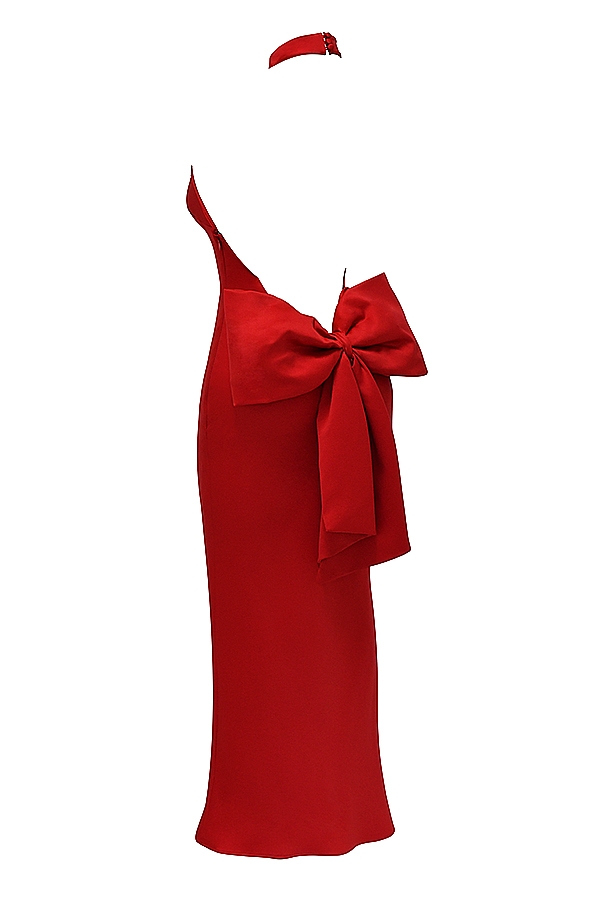 Ilaria-Red Bow Halter Dress