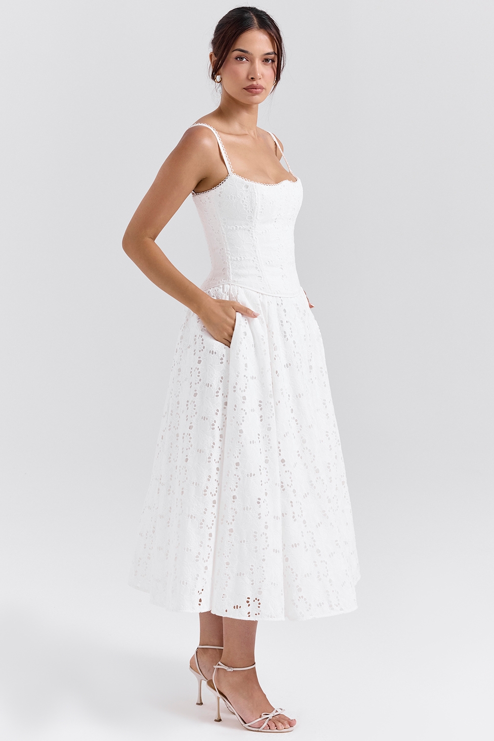 Francine-White Broderie Anglais Midi Skirt