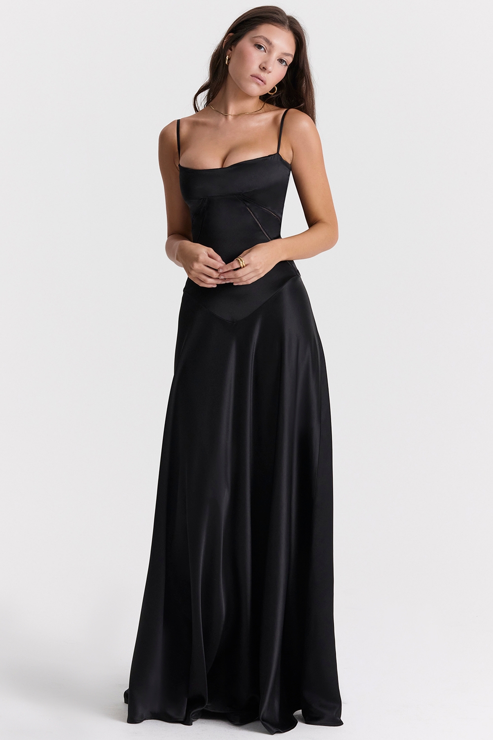 Anabella-Black Lace Up Maxi Dress