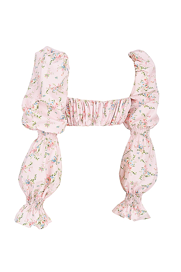 Henrietta-Pink Floral Shirred Bralette Top