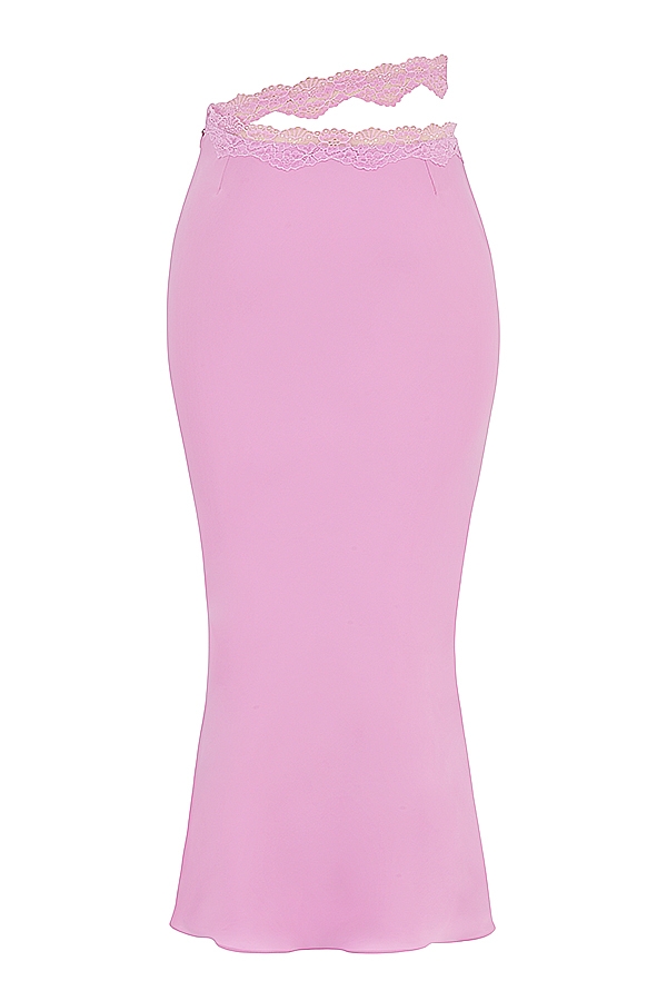 Mathilda-Pink Lace Trim Maxi Skirt