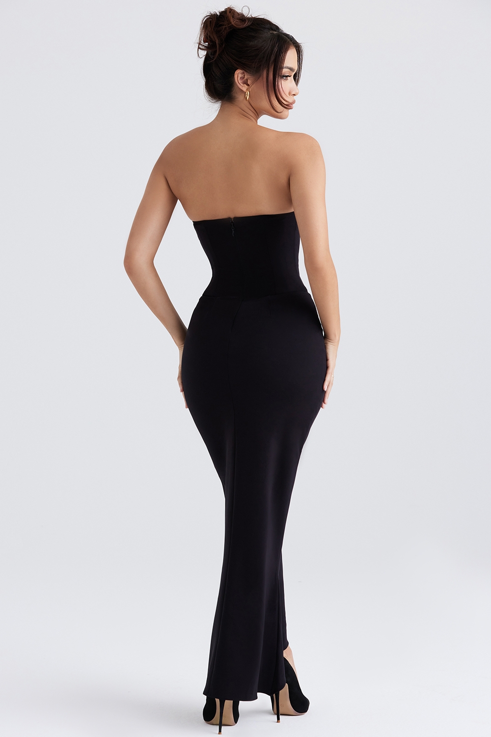 Sabine-Black Crepe Strapless Corset Dress
