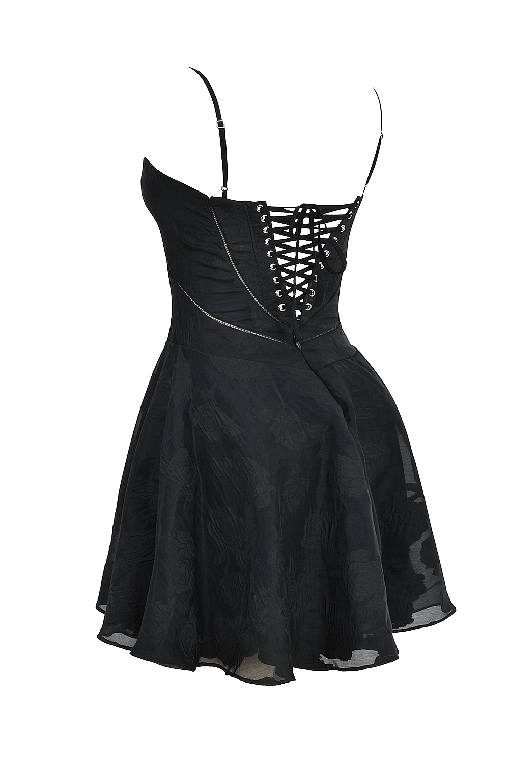 Serenita-Black Floral Lace Back Mini Dress