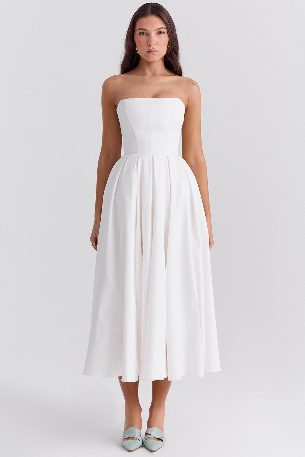 Audrey-White Strapless Midi Sundress