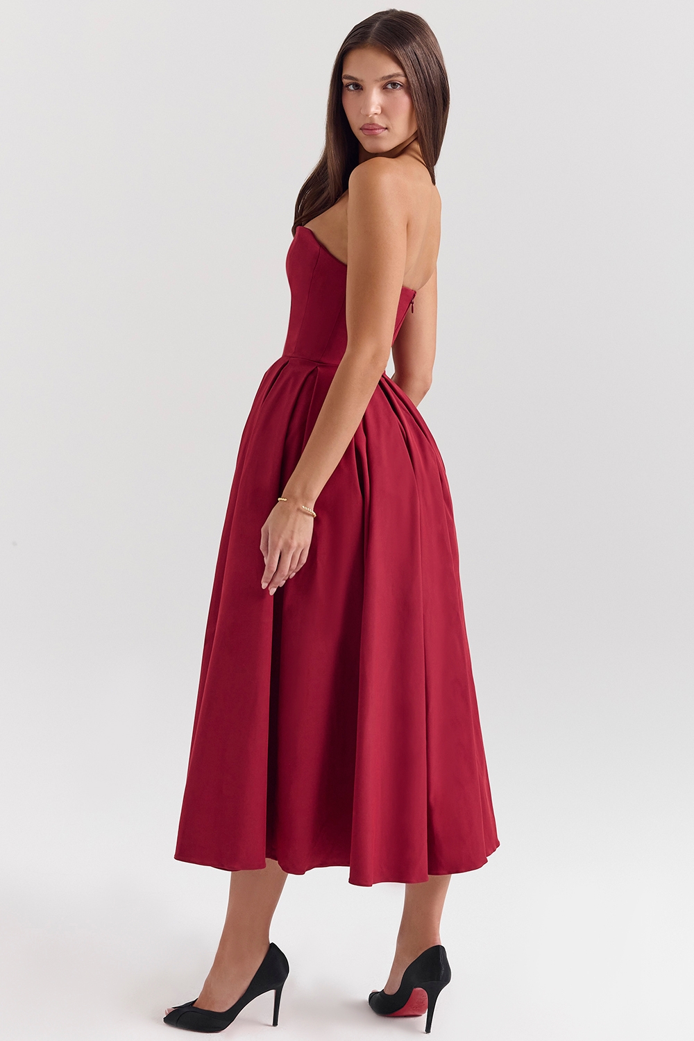 Pandora-Berry Strapless Detachable Bow Midi Dress