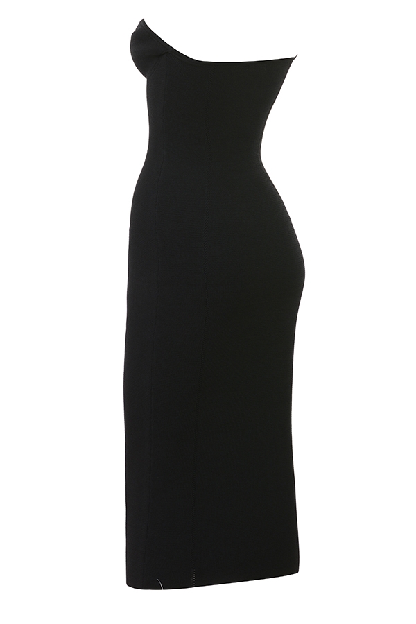 Magdalena-Black Strapless Knit Midi Dress - SALE