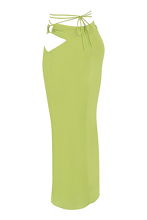 Madeline-Lime Green Georgette Maxi Skirt