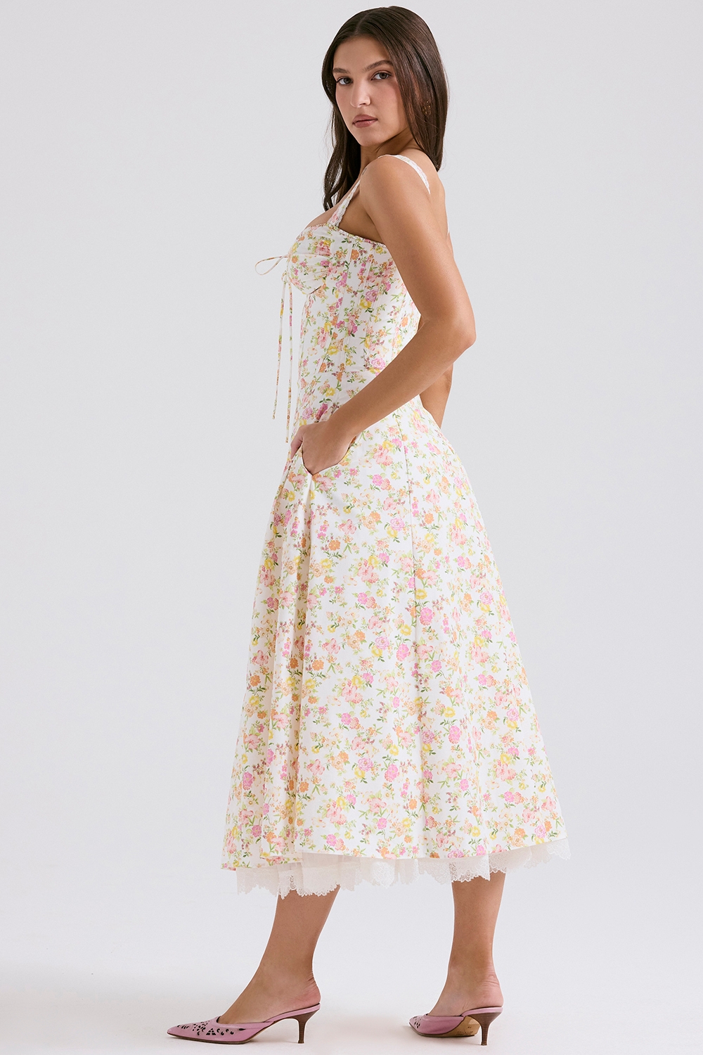 Rosalee-Ivory Meadow Print Cotton Bustier Sundress