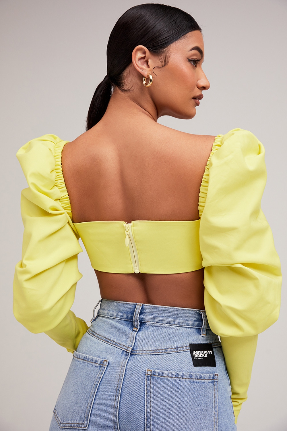 Tough Love-Mistress Rocks  Lemon Puff Sleeve Cropped Top - SALE