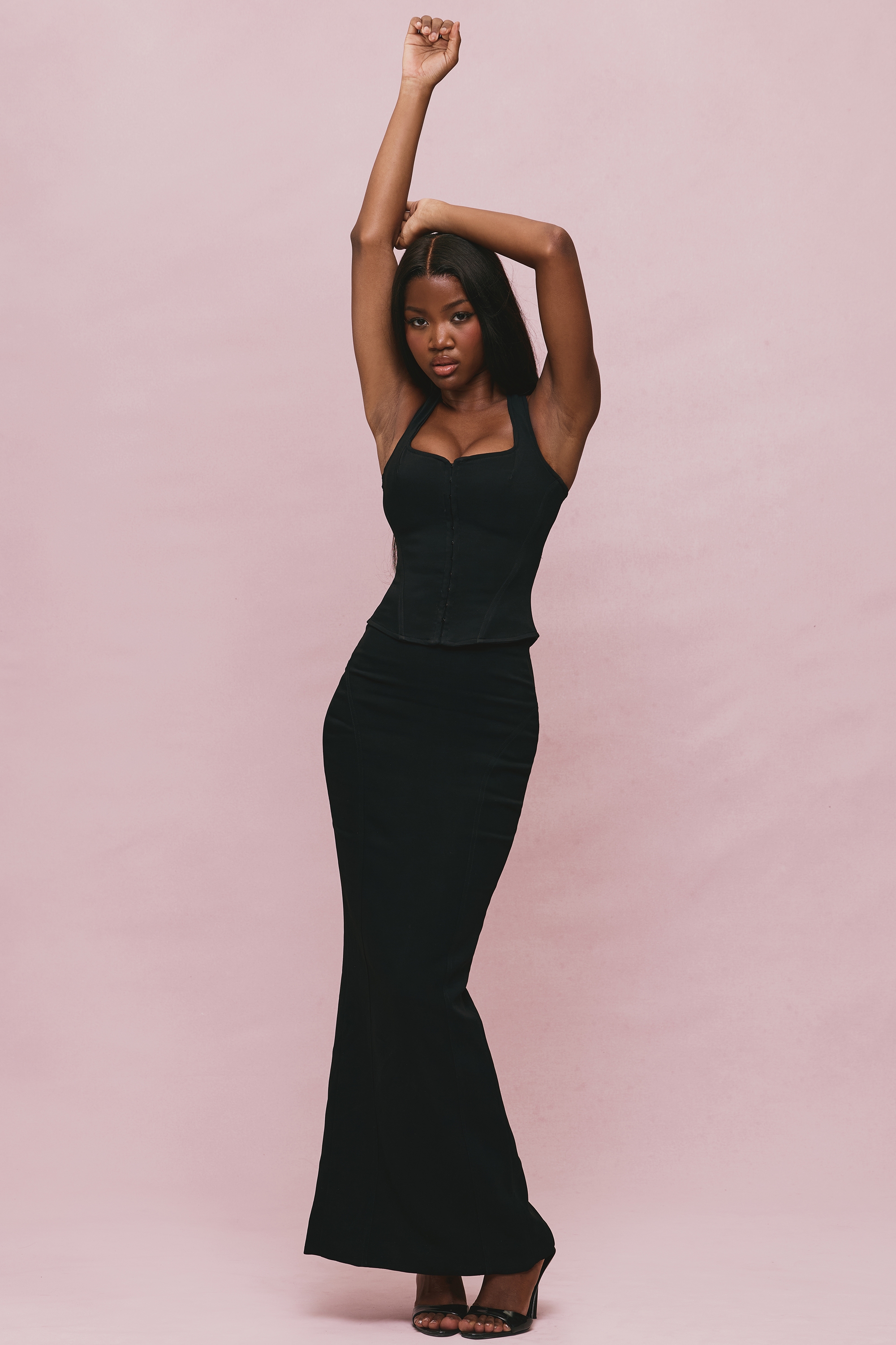 The Halter Neck-Black Stretch Corset Top