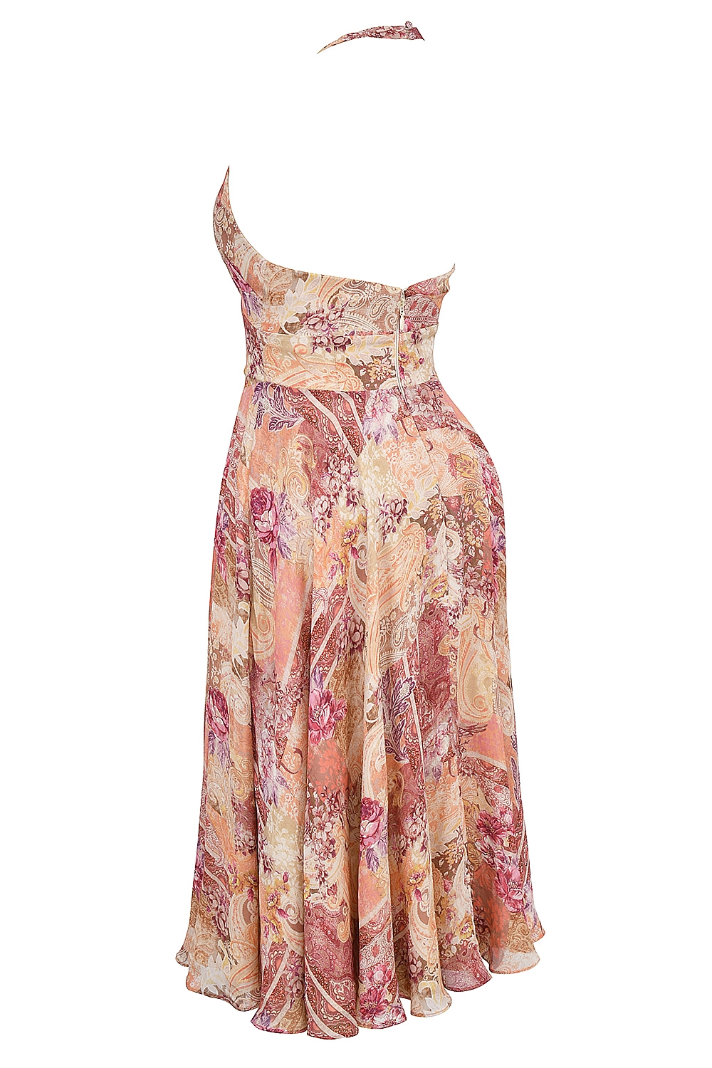 Solada-Paisley Patchwork Print Georgette Halter Sundress