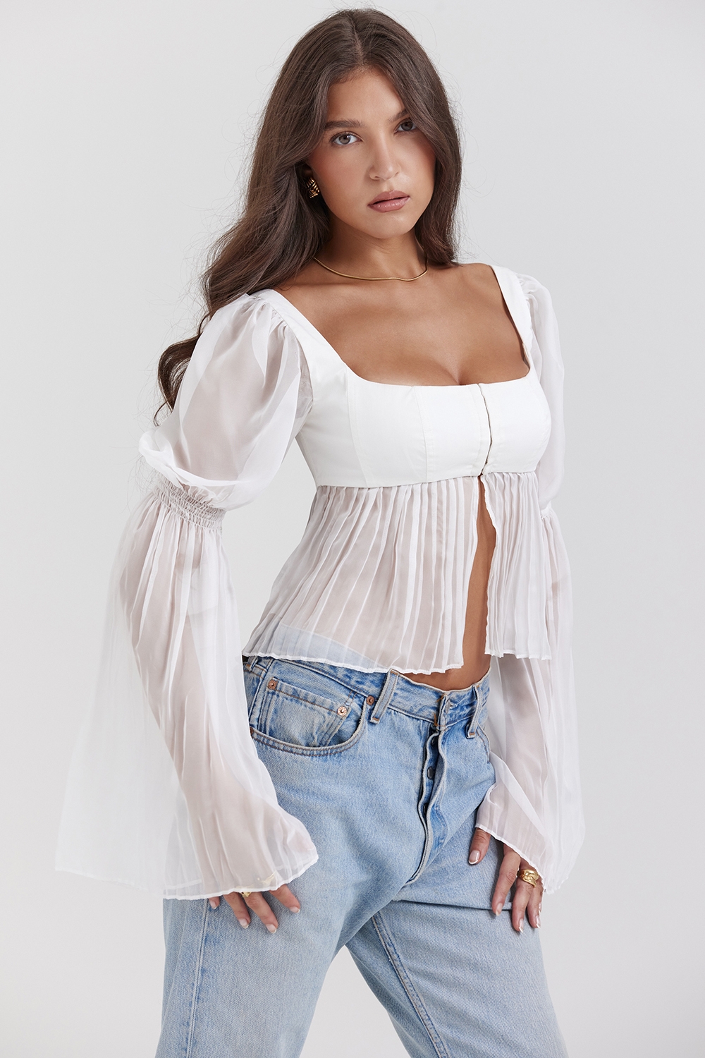 Lucie-White Pleated Top