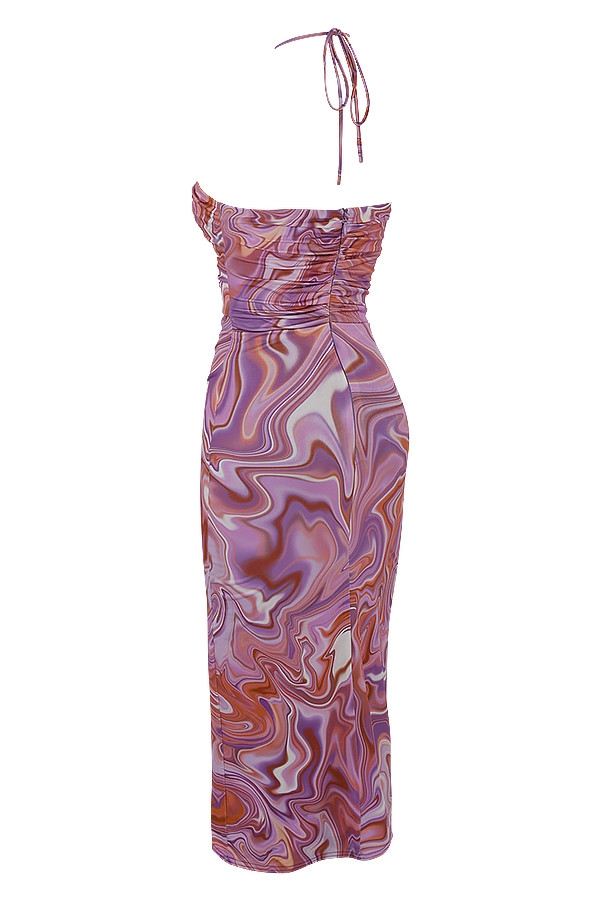 Kasia-Purple Swirl Cutout Midi Dress