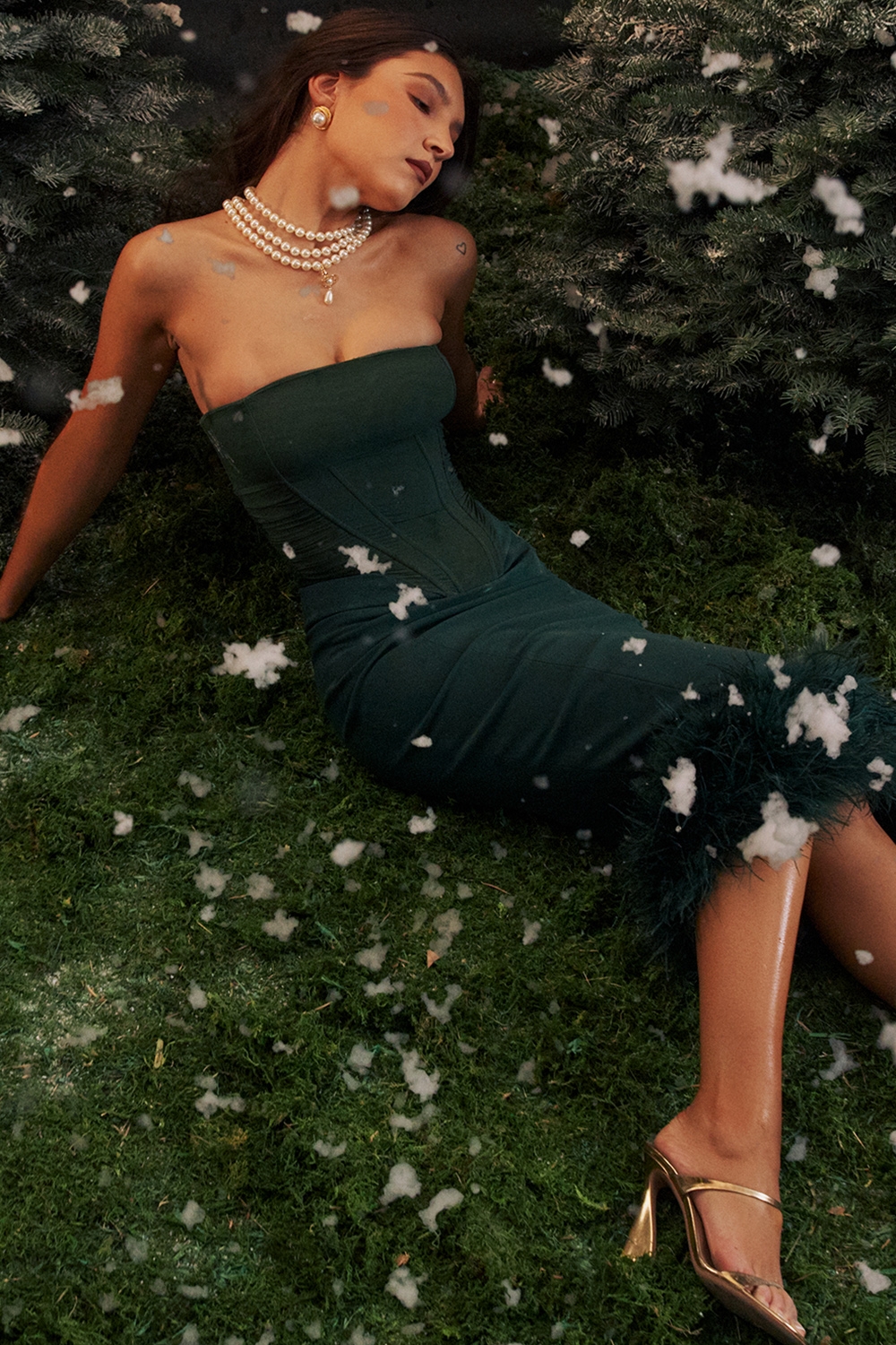 Fionula-Emerald Green Strapless Corset Dress