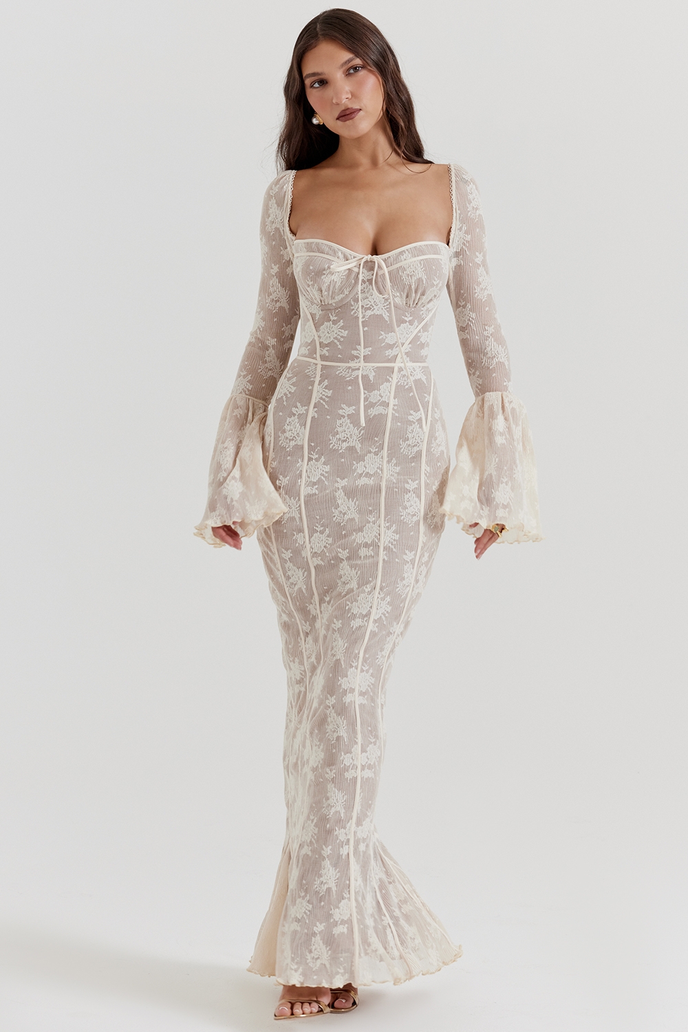 Delilah-Vintage Cream Lace Maxi Dress