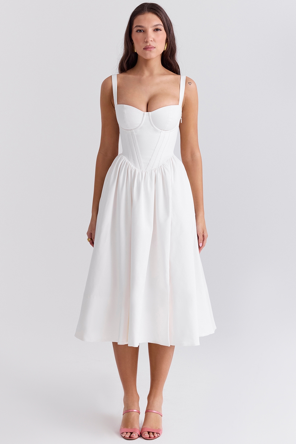 Kelly-White Corset Midi Sundress