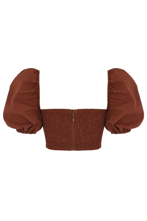 Lavanna-Cocoa Puff Sleeve Cropped Top