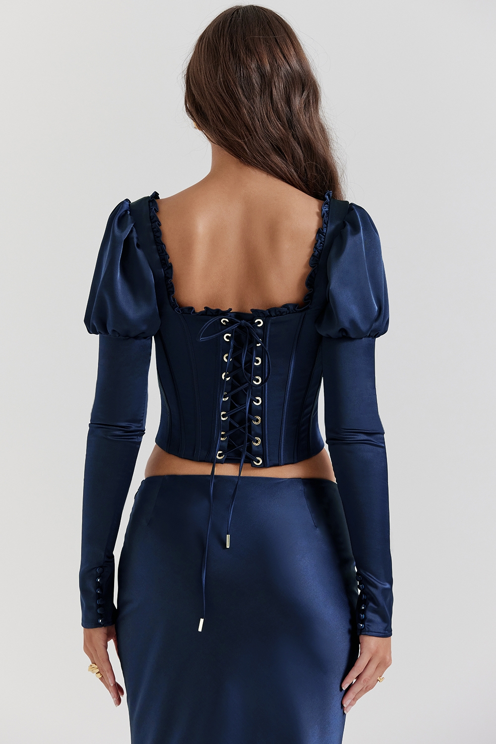 Dana-Navy Puff Sleeve Corset