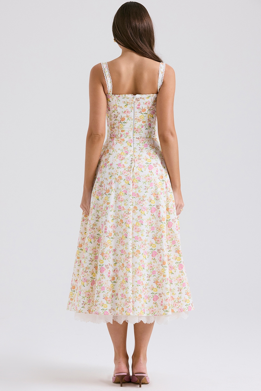 Rosalee-Ivory Meadow Print Cotton Bustier Sundress