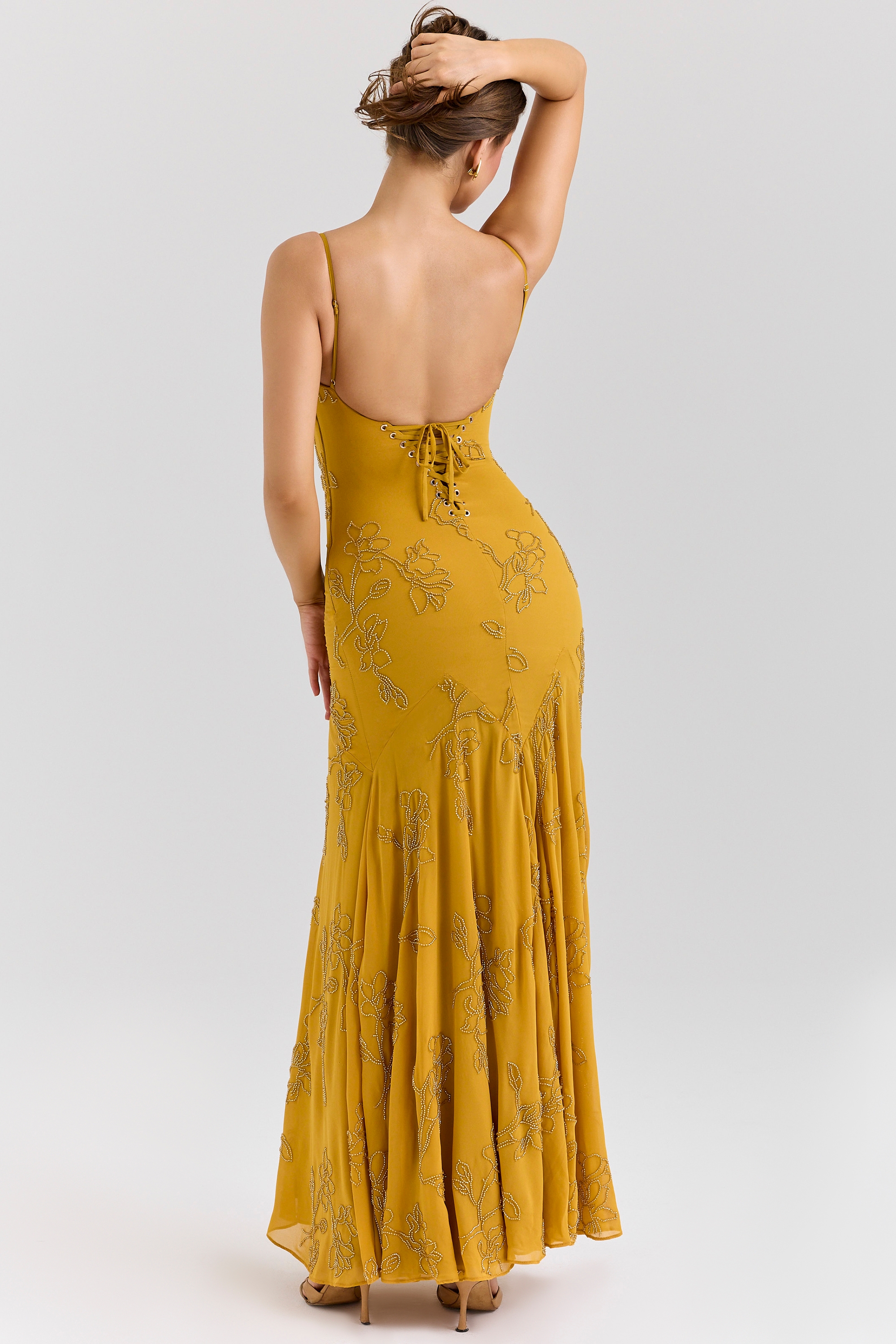 Rosalia-Gold Embellished Hand Beaded Maxi Dress