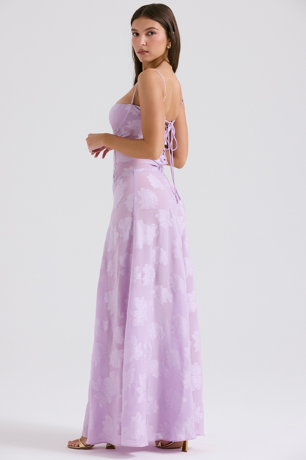 Seren-Orchid Floral Lace Back Maxi Dress