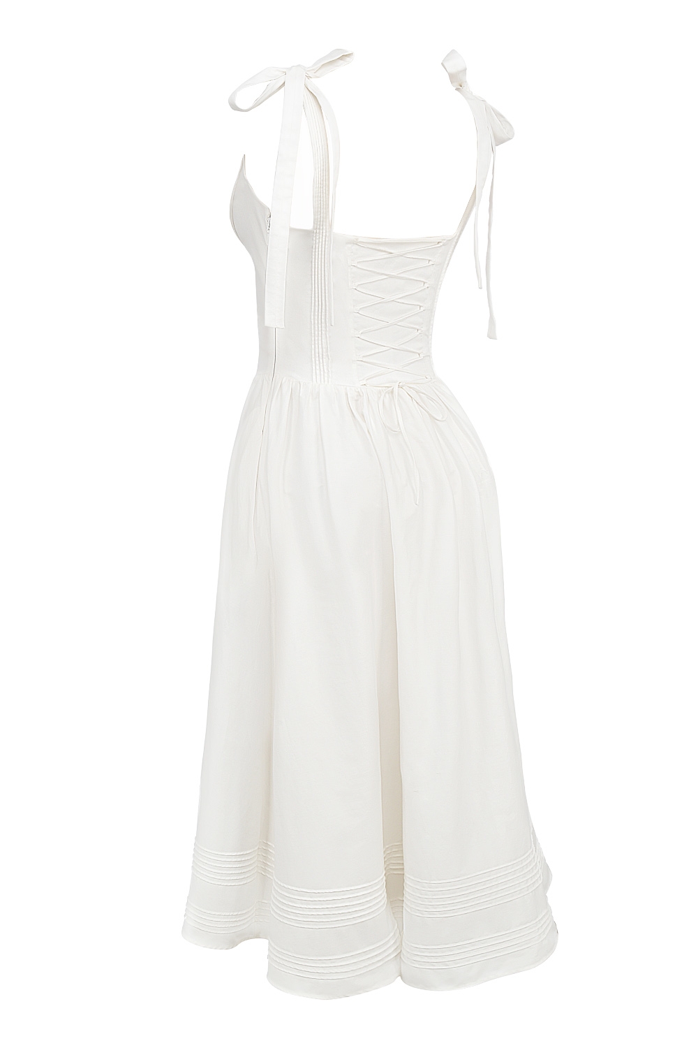 Hattie-White Pin Tuck Cotton Midi Sundress