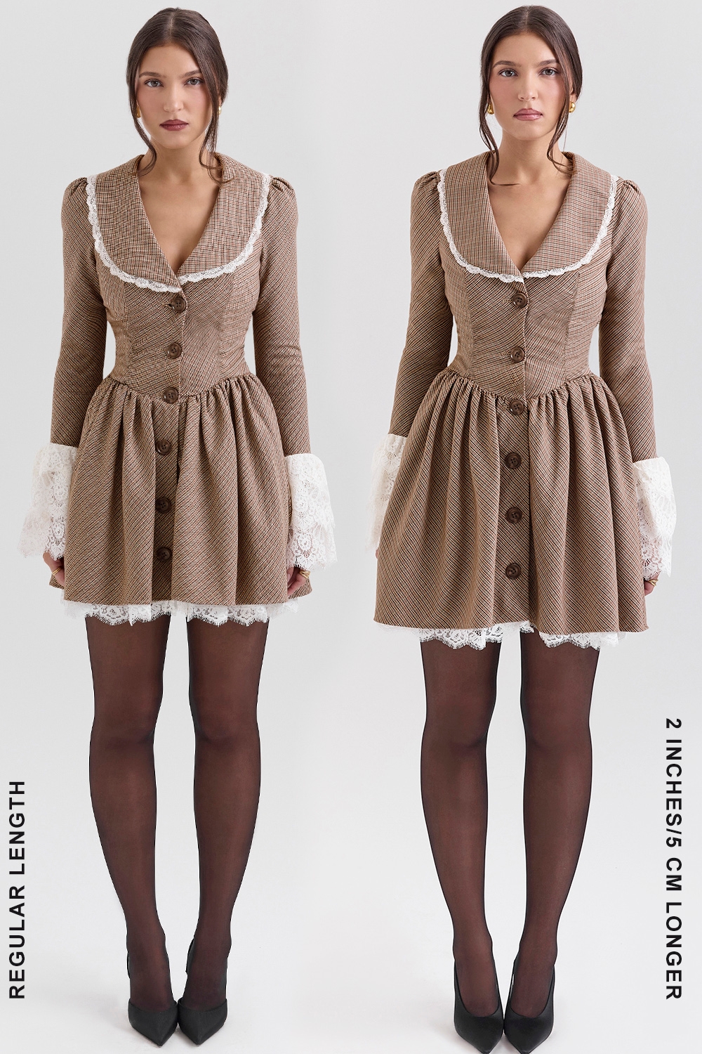 Sable-Brown Puppytooth Check Mini Dress - SALE