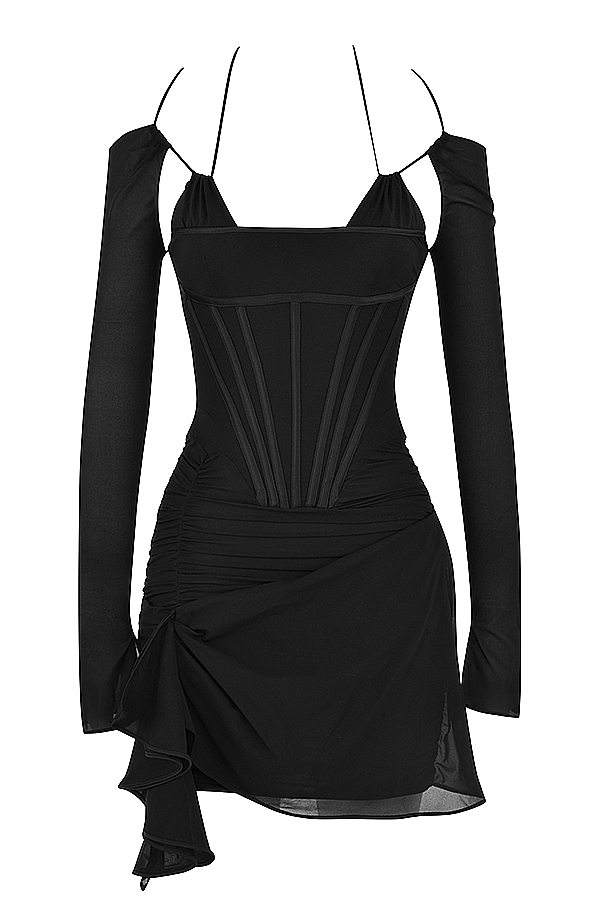 Gianna-Black Real Silk Corset Mini Dress