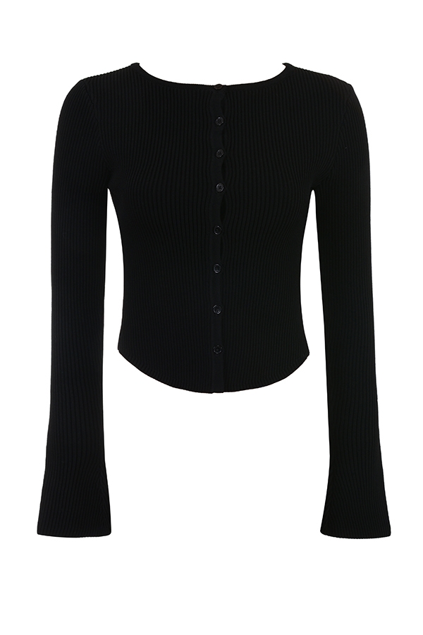 Sylvia-Black Ribbed Knit Cardigan - SALE