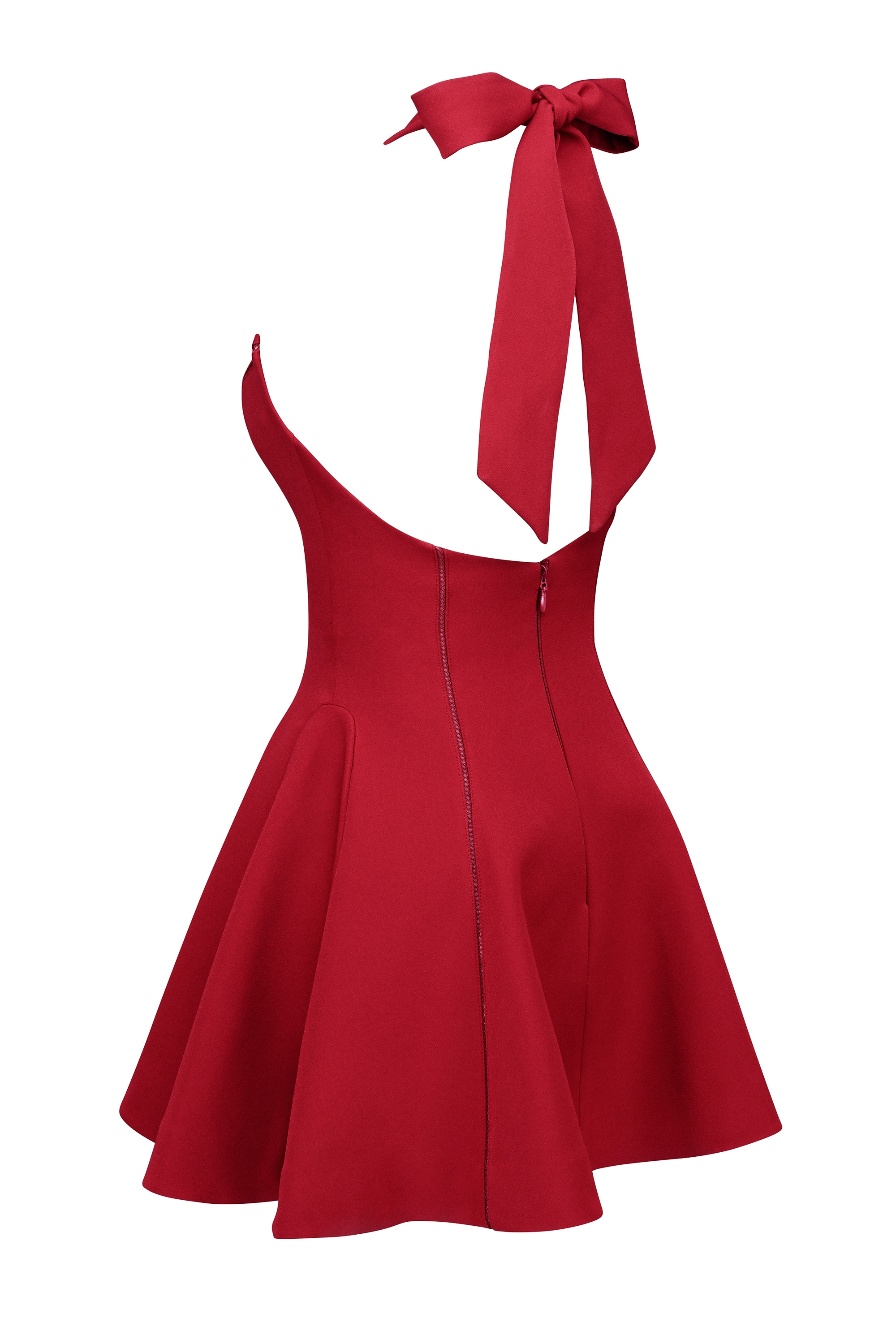 Loulette-Red Halter Neck Bow Mini Dress