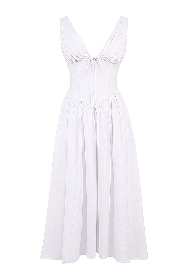 Emmelina-White Cotton Corset Sundress