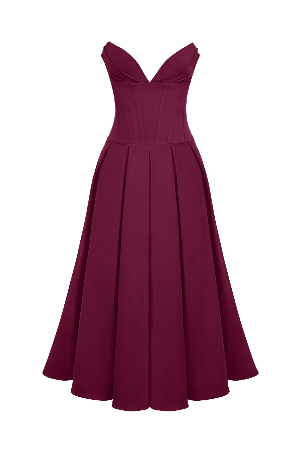 Lady-Wine Strapless Midi Dress