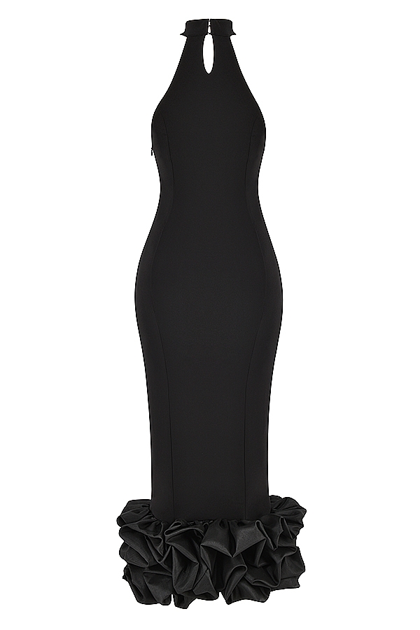 Juniper-Black Peplum Midi Dress