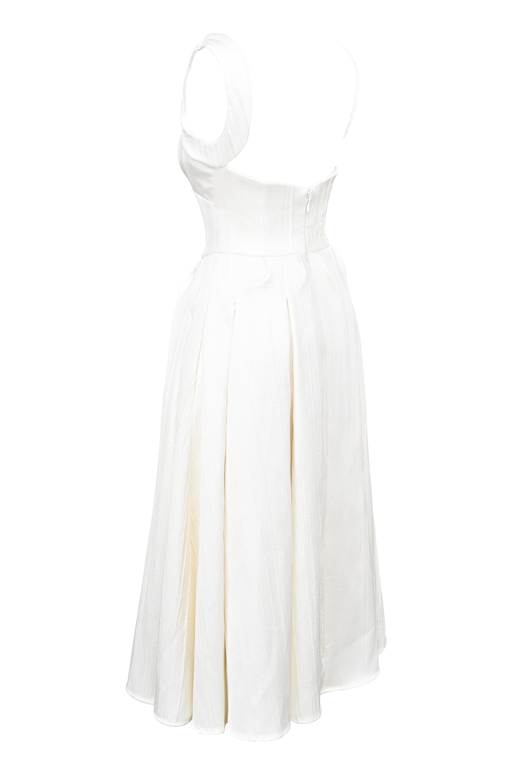 Isabeau-Ivory Textured Satin Corset Midi Dress