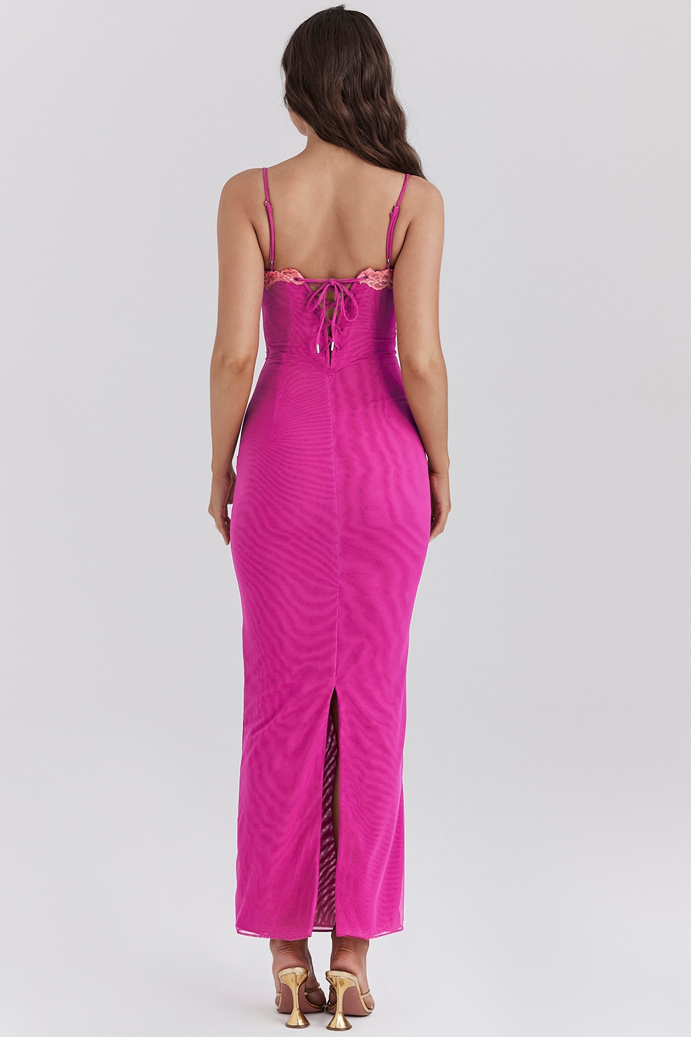 Aiza-Raspberry Lace Trimmed Maxi Dress