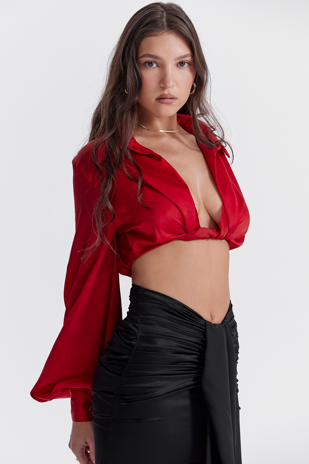 Laraine-Cherry Silk Blouson Top