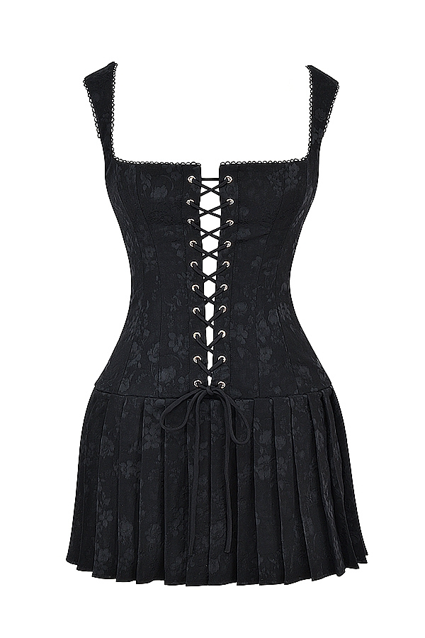 Talia-Black Pleated Mini Dress