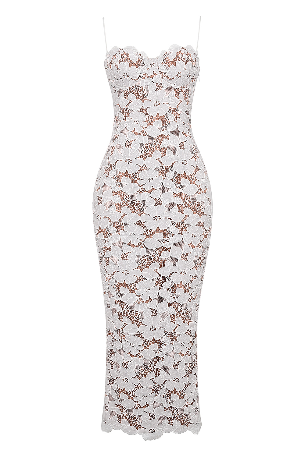 Pearl-White Floral Embroidered Maxi Dress