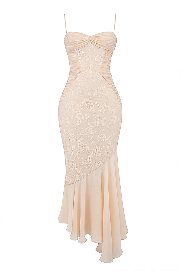 Felicia-Vanilla Chiffon & Lace Gown