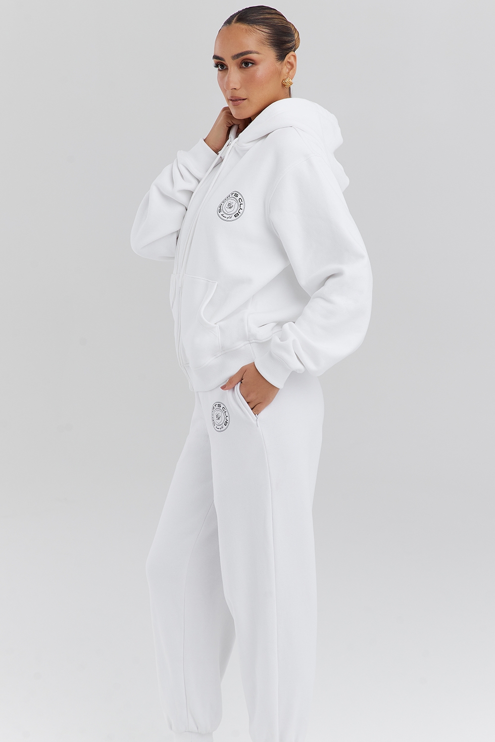 Mirage-White Zip Through Hoodie