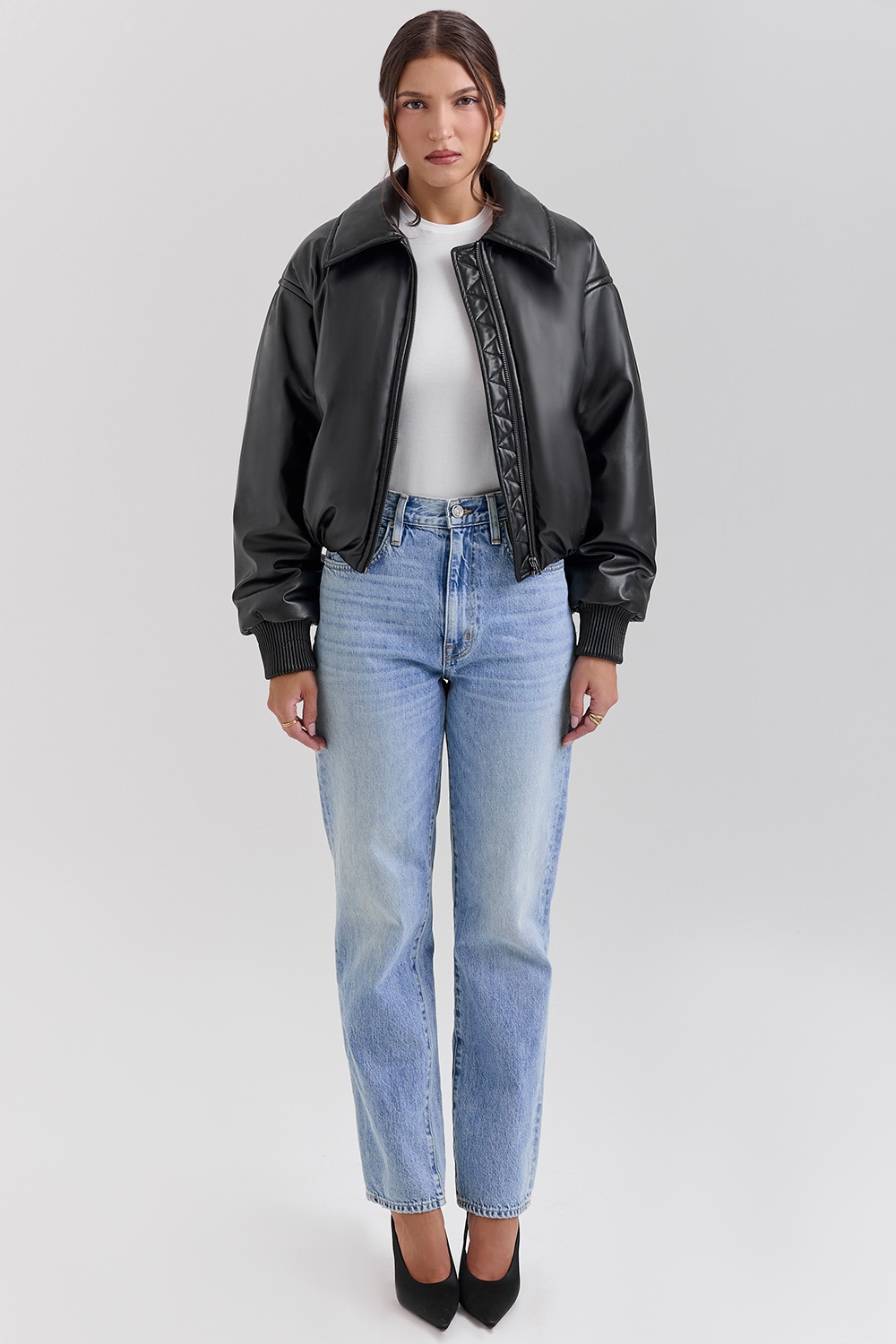 Sante-Black Vegan Leather Bomber Jacket