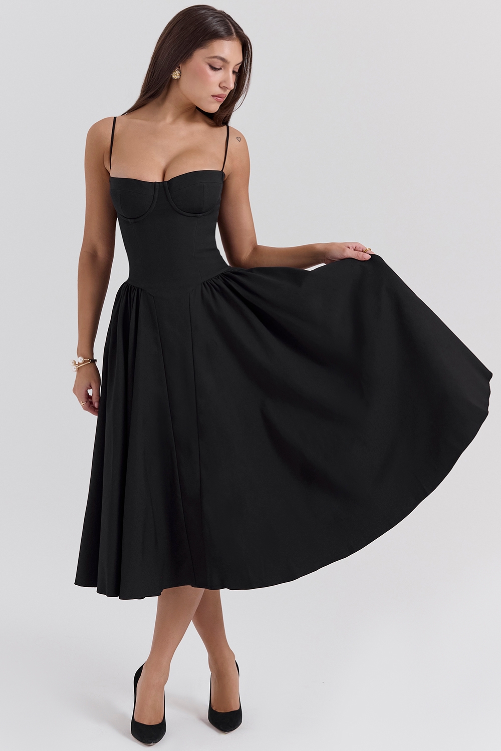 Samaria-Black Corset Midi Dress
