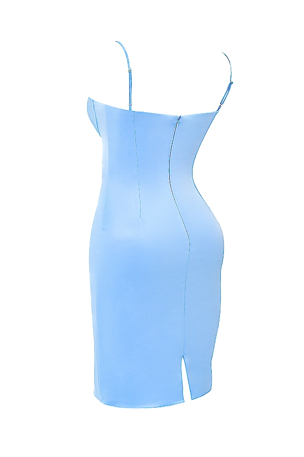 Jamiah-Soft Blue Satin Midi Dress