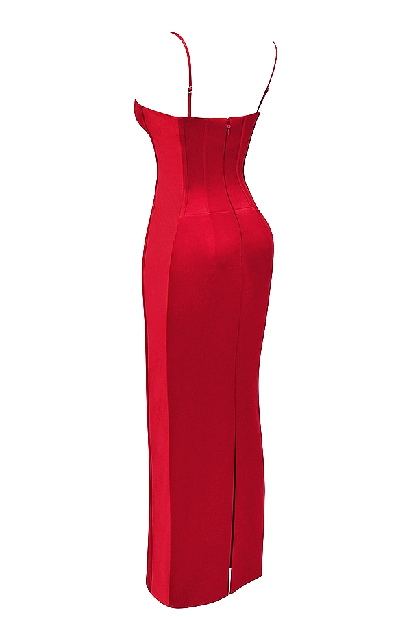 Shani-Red Satin Corset Maxi Dress