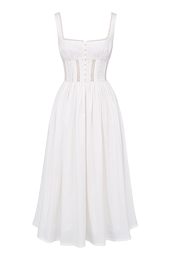 Perle-White Lace Trim Midi Dress